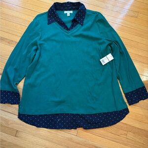 Teal and Navy Women's Top XL